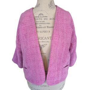 Democracy Pink Tweed Open Front Jacket, Women’s Medium, Cropped Cardigan Blazer